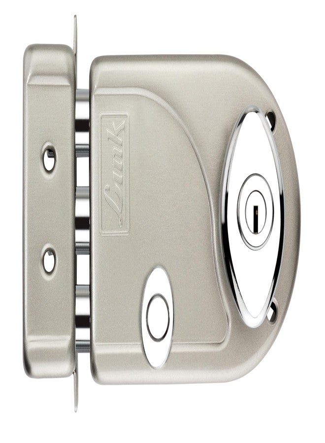 Link Heavy-Duty Main Door Rim Lock with 14-Pin Dimple Key Technology, Big Oval Silver Knob, and Two Deadbolts with Latch, Both Side Key | Silver | 10 Years Warranty - Image 1